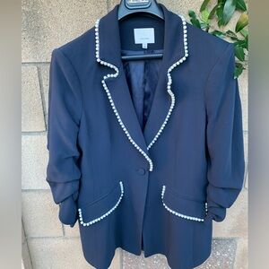 Cinq a Sept Khloe Pearl-Trimmed Blazer in Navy